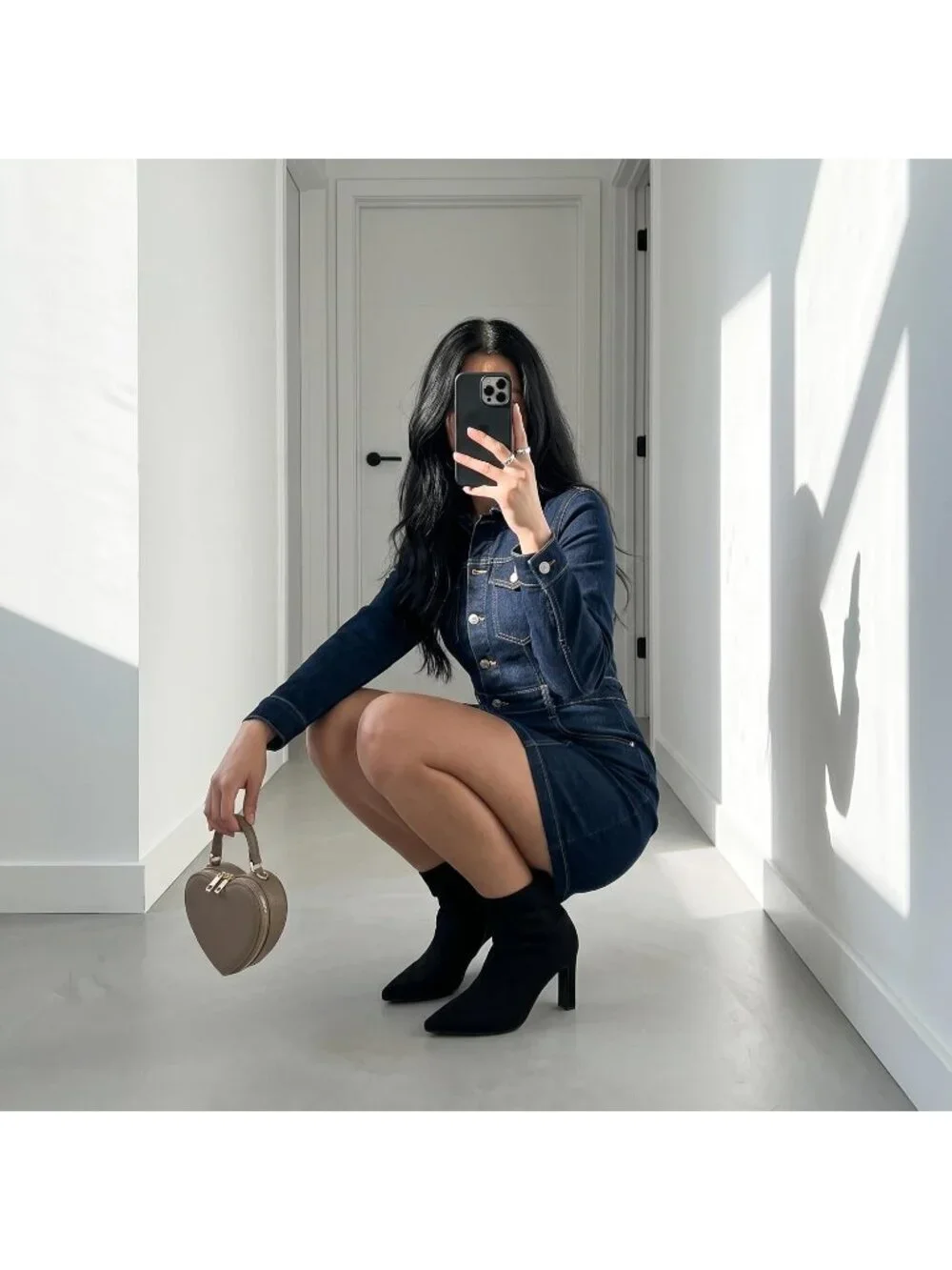 Women's Black Mid Block High Heel Square Toe Vegan Faux Suede Ankle Boots